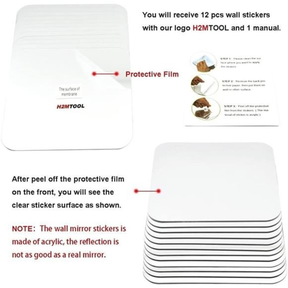 Wall Decor Sticker,12PCS Acrylic Mirror WallStickers 15cmAdhesive Rounded Corner - Picture 2 of 6